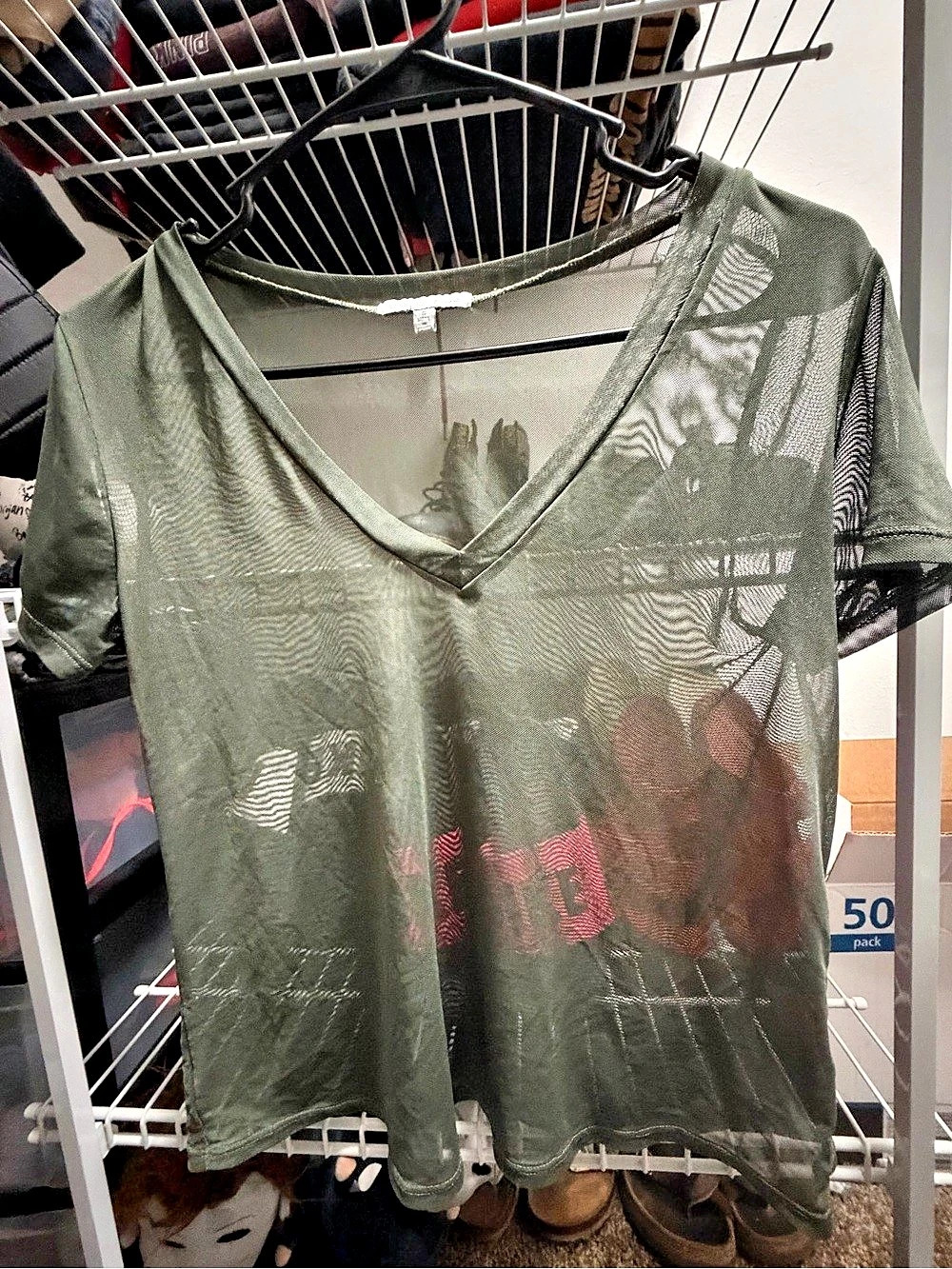 Charlotte Russe Green Sheer Mesh V-Neck Tee